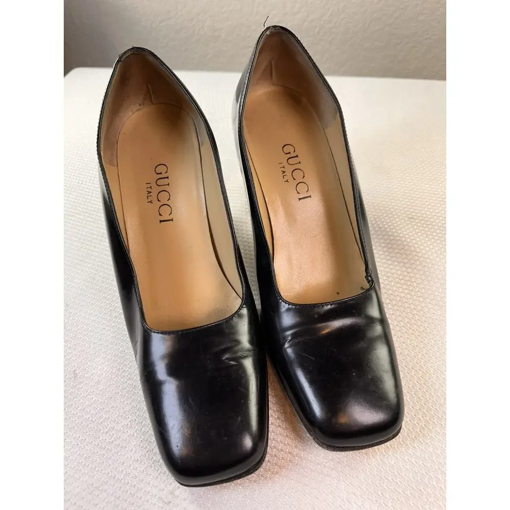 Gucci Size 4‎ Women's Square Toe Leather Pumps in Black - Picture 2 of 11